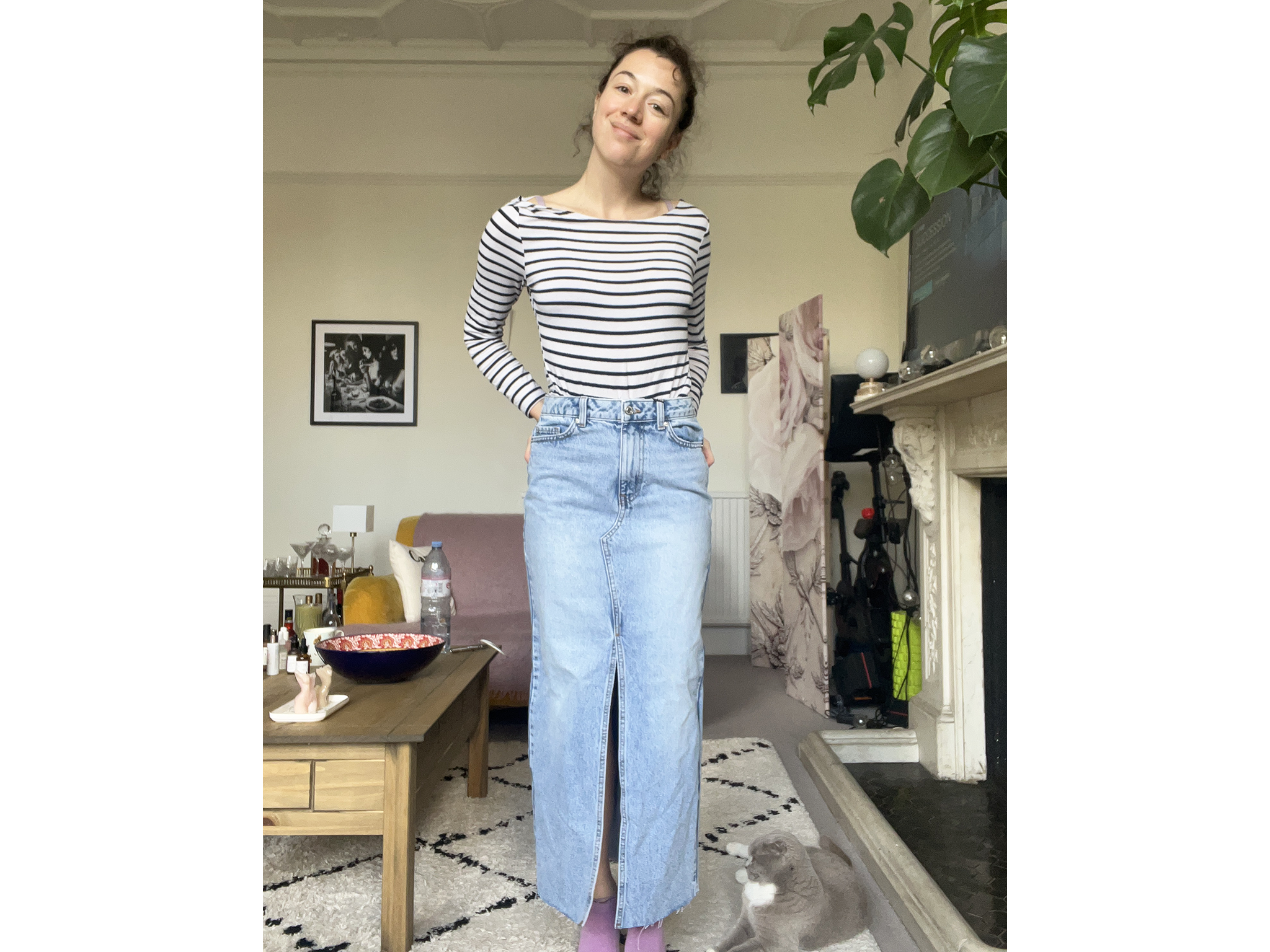 Denim midi skirt lee online